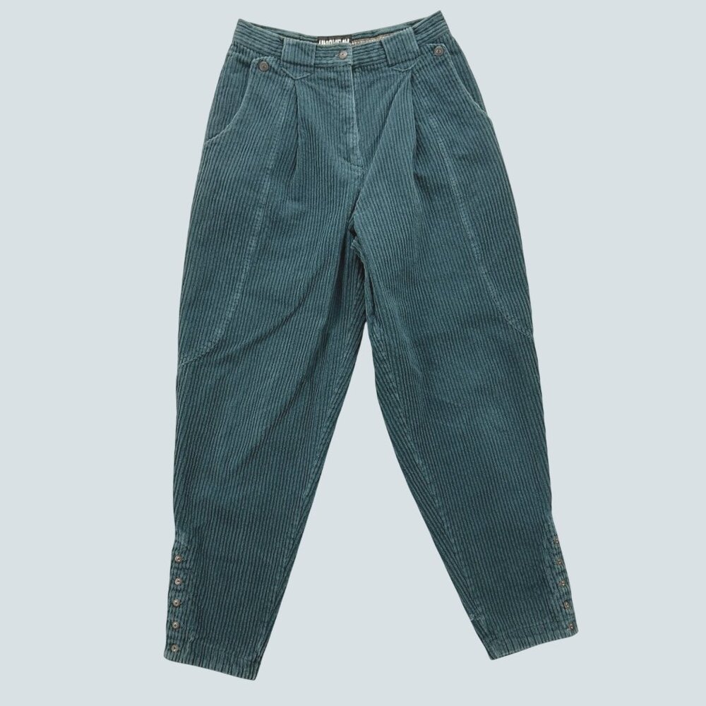 Unionbay Vintage Womens Teal Corduroy Pants Size 11 With Button Ankle Details